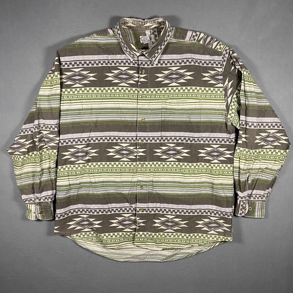 Sostanza Mens‎ XL Southwestern Geometric Aztec Print Cotton Button Down Shirt - Picture 2 of 6